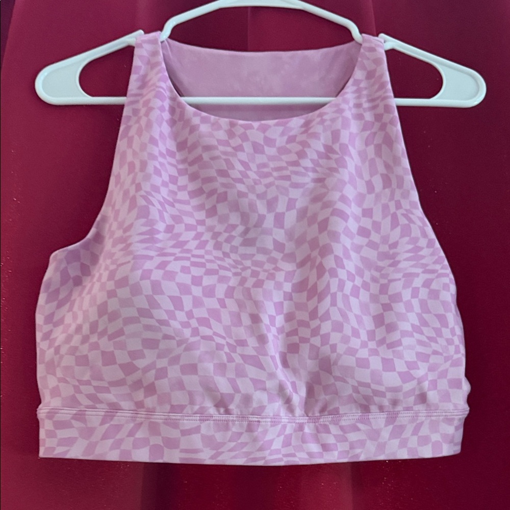 Pink Checkered Sports Bra